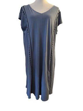 J. Jill Pure Jill V-neckline Embroidered Sides Midi Sleeveless Blue Dress  L